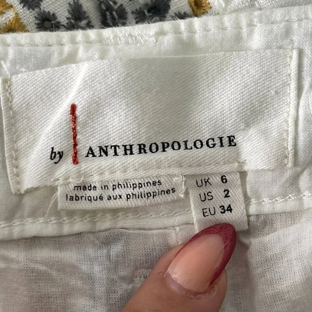 Anthropologie Quincy Embroidered Eyelet Button Fly Pencil Skirt 2 Spring Boho - Picture 8 of 10